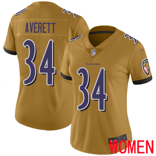 Baltimore Ravens Limited Gold Women Anthony Averett Jersey NFL Football #34 Inverted Legend